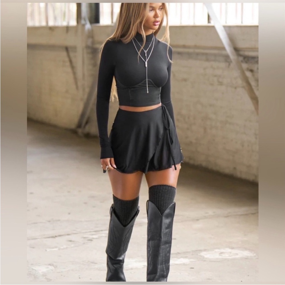 Joah Brown Black Wrap Skirt